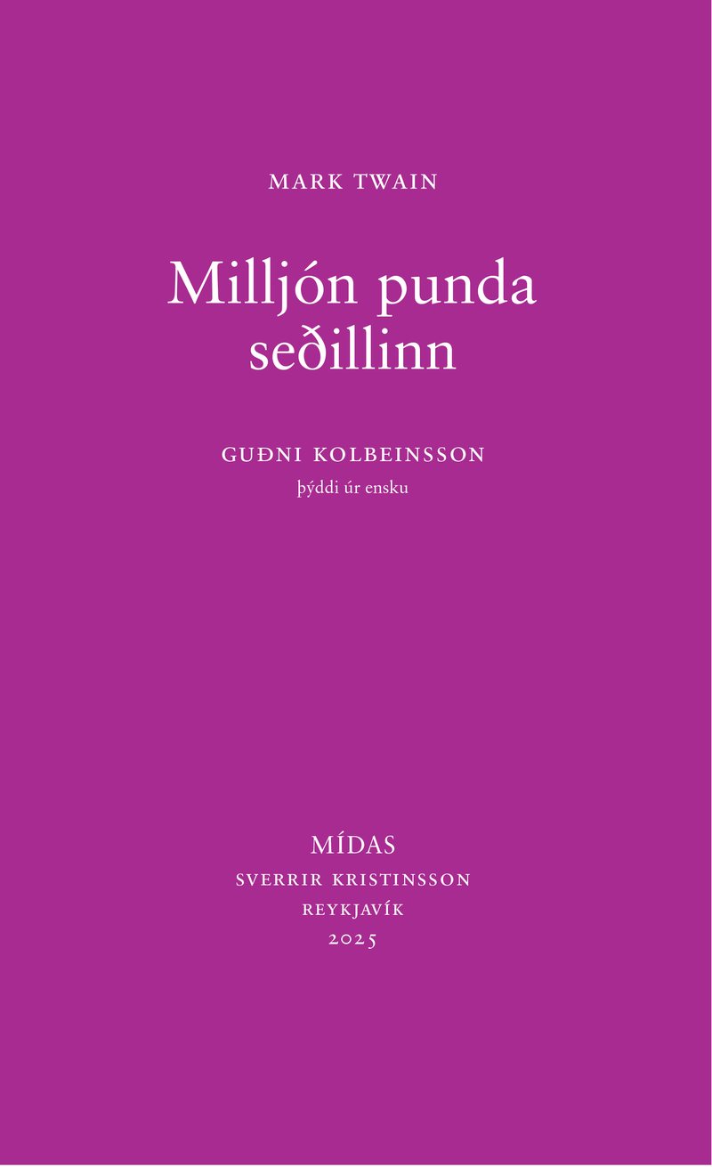 Kápa bókarinnar Milljón punda seðillinn